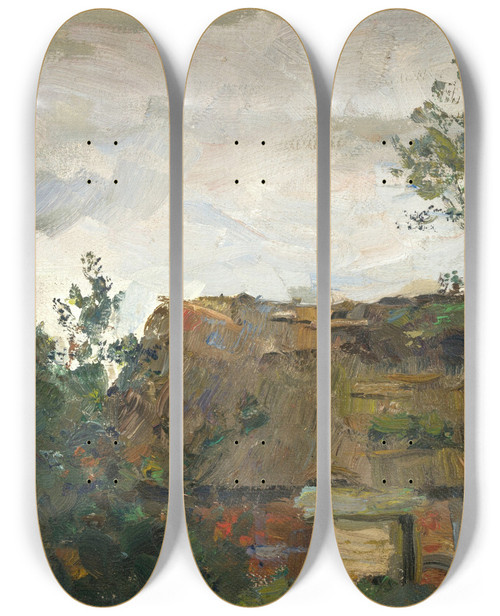 Triptych art skateboard deck of Hermann Groeber Altes Haus by Hermann Groeber