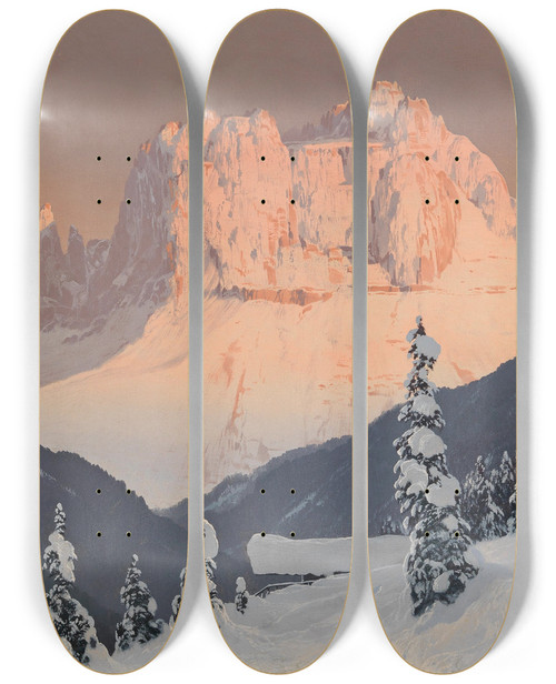 Triptych art skateboard deck of Toni Haller Der Rosengarten Von Sankt Cyprian by Toni Haller (1907-1944)