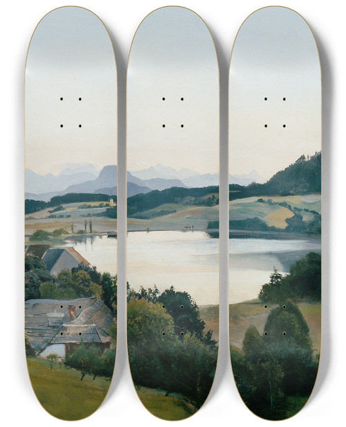 Triptych art skateboard deck of Hans Frank Krntner Landschaft Kraigersee Mit Ulrichsberg by Hans Frank (1884-1948)