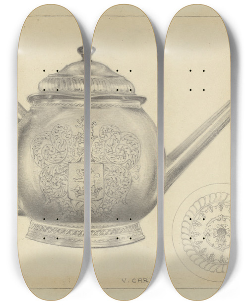 Triptych art skateboard deck of Vincent Carano Silver Teapot_1 by Vincent Carano