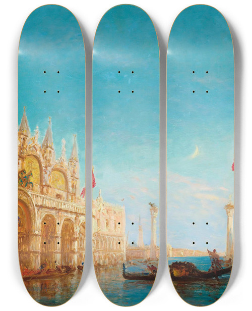 Triptych art skateboard deck of Flix Ziem Aqua Alta by Felix Ziem (1821-1911)