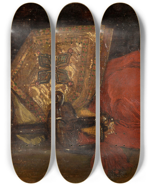 Triptych art skateboard deck of Willem Linnig The Younger The Powers Of The World by Willem Linnig the Younger (1842-1890)