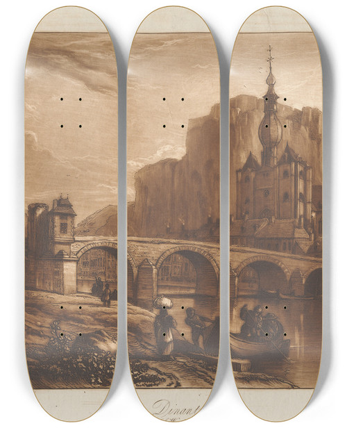 Triptych art skateboard deck of George Arnald Dinant No 1 Southwest View_2 by George Arnald (1763-1841)