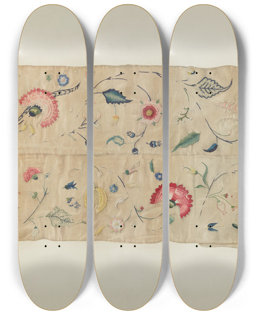 Triptych art skateboard deck of Martha Elliot Embroidery by Martha Elliot
