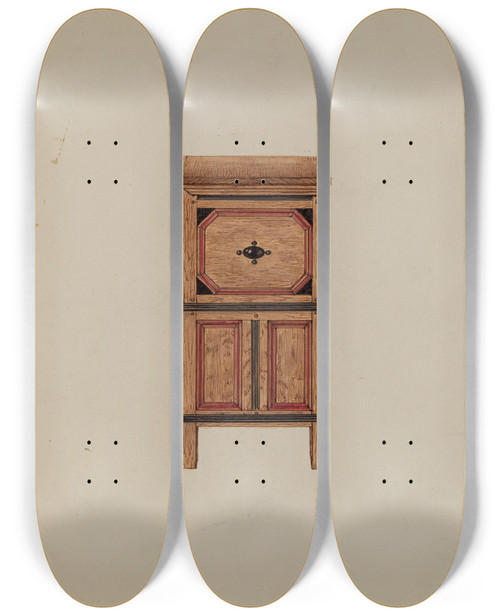 Triptych art skateboard deck of Martin Partyka Two Drawer Sunflower Chest Side View by Martin Partyka