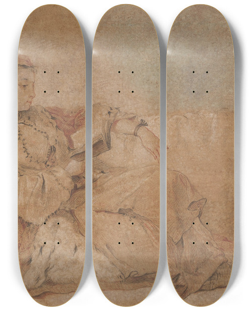 Triptych art skateboard deck of Franois Boucher La Sultane Lisant by Francois Boucher (1703-1770)