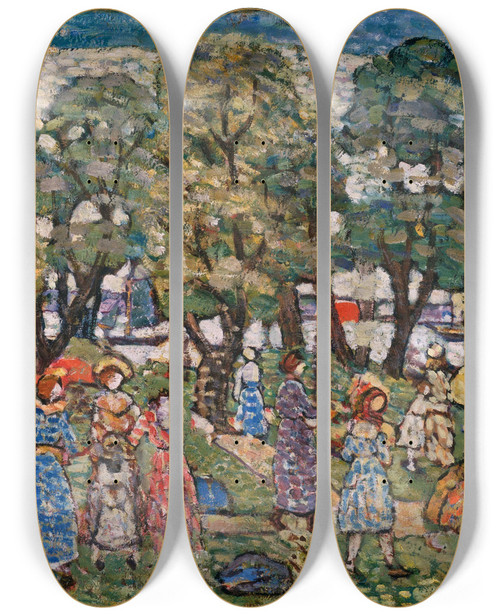 Triptych art skateboard deck of Maurice Prendergast Under The Trees by Maurice Prendergast (1858-1924)