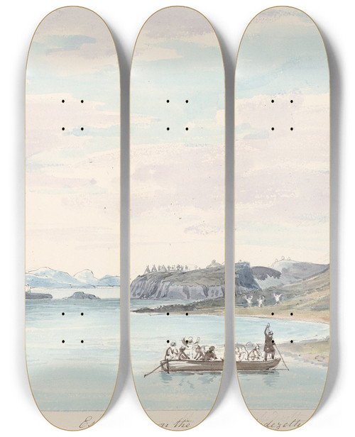 Triptych art skateboard deck of Charles Hamilton Smith Interview With The Esquimaux Of The Thleweechodezeth by Charles Hamilton Smith (1776-1859)
