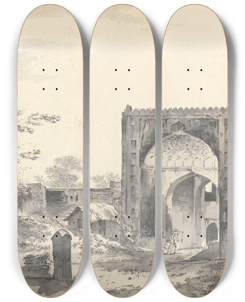 Triptych art skateboard deck of William Hodges Original Drawings For Choix De Vues De Linde And Others Pl05 by William Hodges (1744-1797)