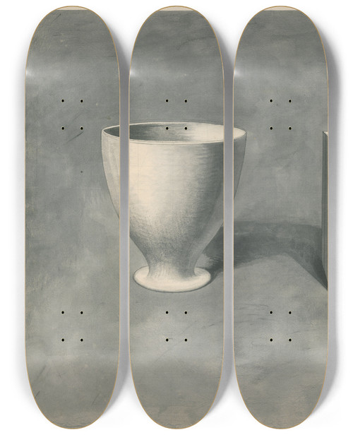Triptych art skateboard deck of David Humbert De Superville A Bowl And A Cube Seen From The Same Point Of View by David Humbert De Superville (1770-1849)