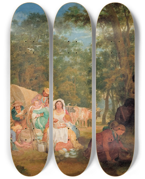Triptych art skateboard deck of John Alexander Gilfillan Homeward Bound Dinnertime by John Alexander Gilfillan (1793-1864)