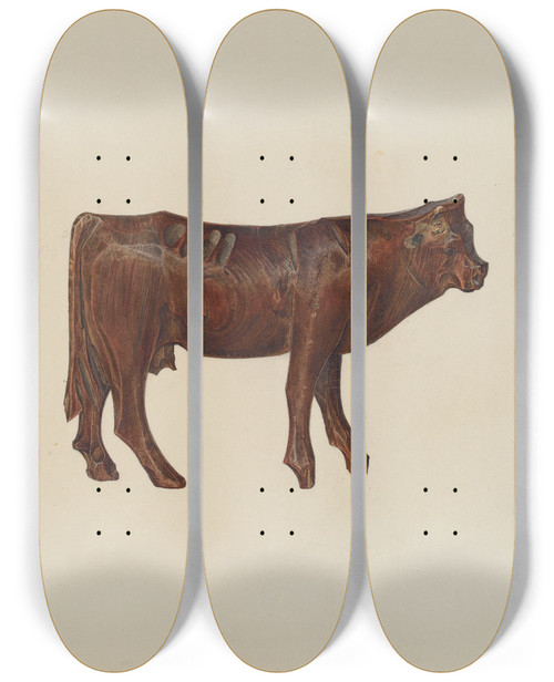 Triptych art skateboard deck of Hester Duany Toy Cow by Hester Duany (1891-1964)