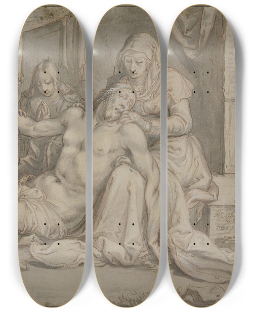 Triptych art skateboard deck of Jacob Matham The Lamentation Of Christ by Jacob Matham (1571-1631)