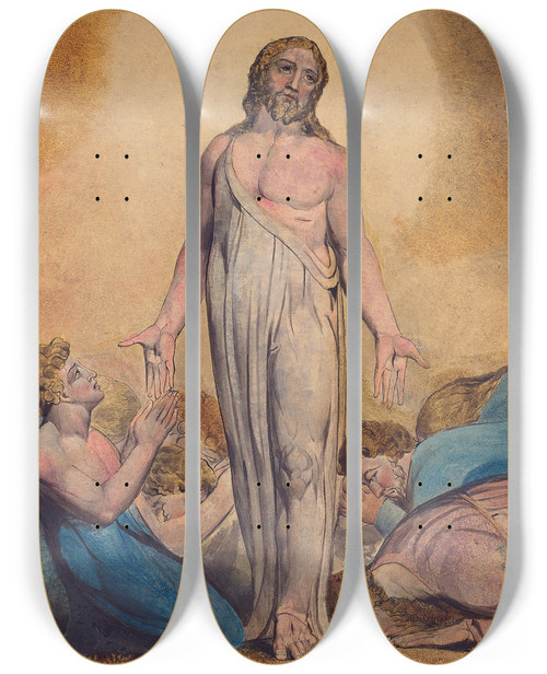 Triptych art skateboard deck of William Blake Christ Appearing To His Disciples After The Resurrection by William Blake (1757-1827)
