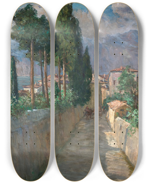 Triptych art skateboard deck of Berta Von Tarnczysprinzenberg Gsschen In Malcesine by Berta von Tarnczy-Sprinzenberg (1846-1936)