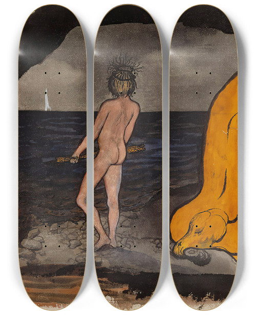Triptych art skateboard deck of Hugo Simberg Fantasy_3 by Hugo Simberg (1873-1917)