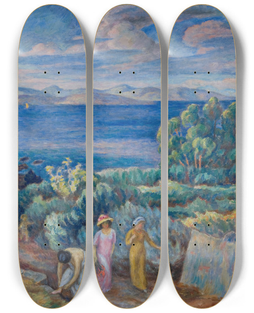 Triptych art skateboard deck of Jzef Pankiewicz Return From A Swim by Jozef Pankiewicz (1866-1940)