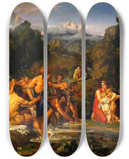 Triptych art skateboard deck of Joshua Cristall Latona And The Lycian Peasants by Joshua Cristall (1765-1847)