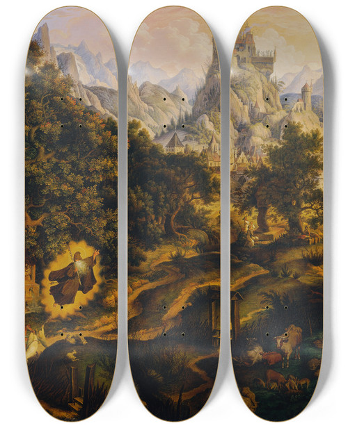 Triptych art skateboard deck of Karl Russ Die Tannhuserlegende by Karl Russ (1779-1843)