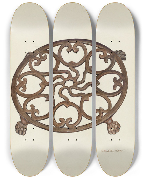 Triptych art skateboard deck of Clarence W Dawson Trivet_1 by Clarence W Dawson