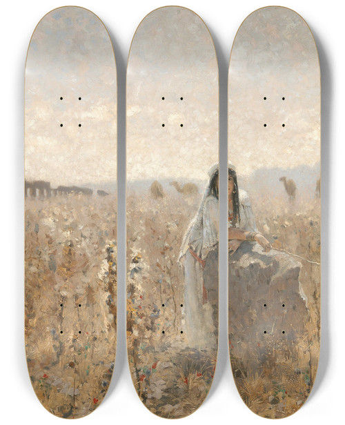 Triptych art skateboard deck of Adolf Meckel Von Hemsbach The Aqueduct Of Zaghouan by Adolf Meckel Von Hemsbach (1856-1893)