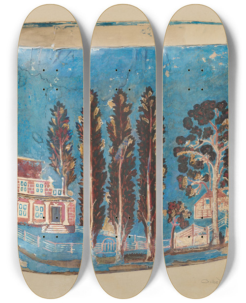 Triptych art skateboard deck of Gilbert Sackerman Bandbox_7 by Gilbert Sackerman (20-)