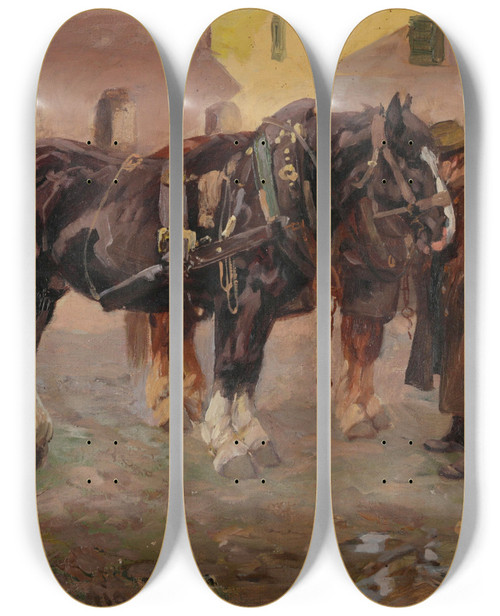 Triptych art skateboard deck of Wilhelm Hhnel Feierabend by Wilhelm Hohnel (1871-1941)