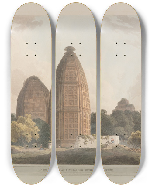 Triptych art skateboard deck of Thomas Daniell Oriental Scenery Pl02 by Thomas Daniell (1749-1840)