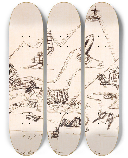 Triptych art skateboard deck of Paul Klee Mountain Landscape by Paul Klee (1879-1940)
