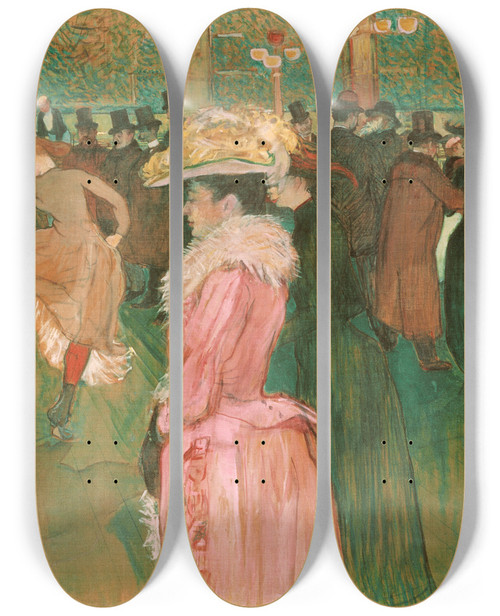 Triptych art skateboard deck of Henri De Toulouselautrec At The Moulin Rouge The Dance by Henri de Toulouse-Lautrec (1864-1901)