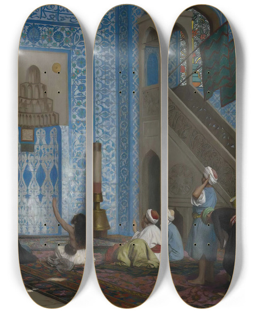 Triptych art skateboard deck of Jeanlon Grme Rstem Pasha Mosque Istanbul by Jean-Lon Grme (1824-1904)