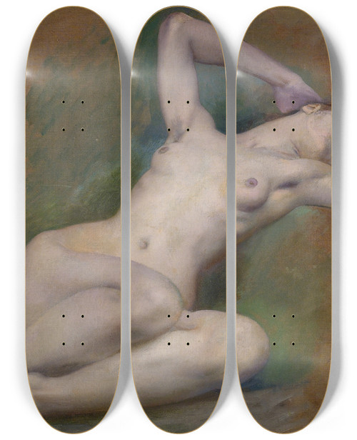 Triptych art skateboard deck of Lucolivier Merson Study For The Figure Ofspring At Lopra Comique Paris by Luc-Olivier Merson (1846-1920)