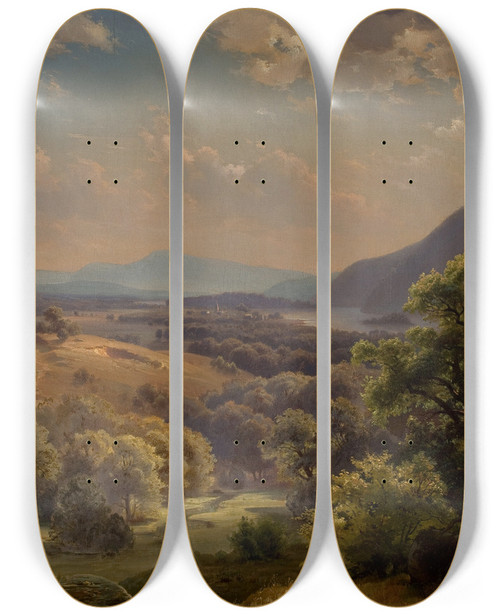 Triptych art skateboard deck of Paul Weber Extensive Landscape With Valley And Mountains The Susquehanna Valley by Paul Weber (1823-1916)