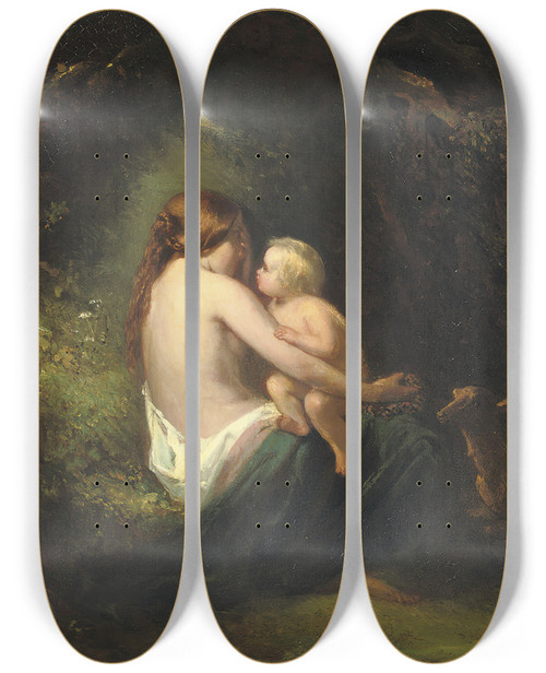 Triptych art skateboard deck of Jozef Israls Genoveva A Legendary Beauty In The Forest by Jozef Israels (1824-1911)