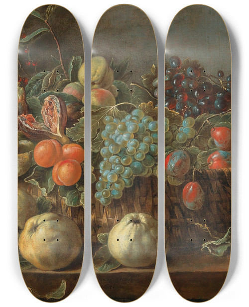 Triptych art skateboard deck of Adriaen Van Utrecht Still Life Of Fruit by Adriaen Van Utrecht (1599-1652)