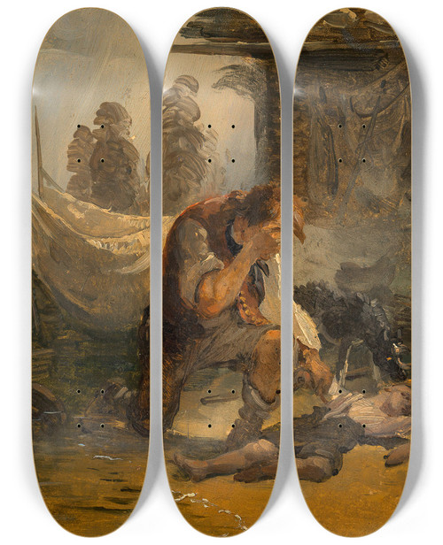 Triptych art skateboard deck of Friedrich August Matthias Gauermann Der Ertrunkene Knabe by Friedrich August Matthias Gauermann (1807-1862)