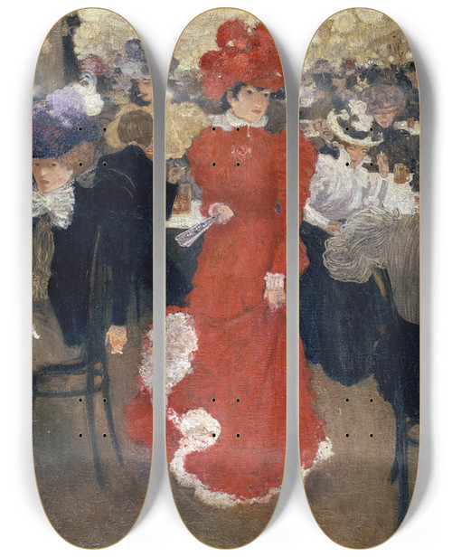 Triptych art skateboard deck of Henri Evenepoel In The Caf Dharcourt In Paris by Henri Evenepoel (1872-1899)