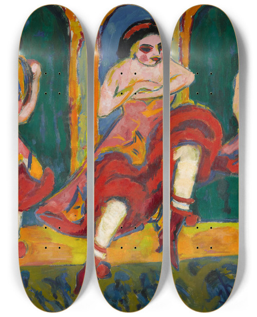 Triptych art skateboard deck of Ernst Ludwig Kirchner Czardas Dancers by Ernst Ludwig Kirchner (1880-1938)