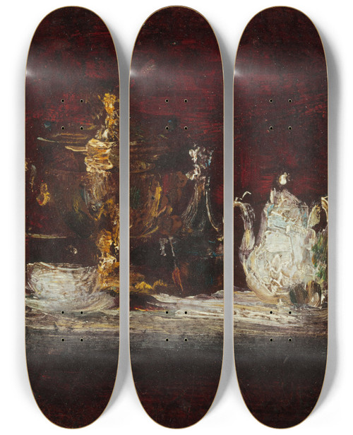Triptych art skateboard deck of Henri Fantinlatour Nature Morte Au Samovar by Henri Fantin-Latour (1836-1904)