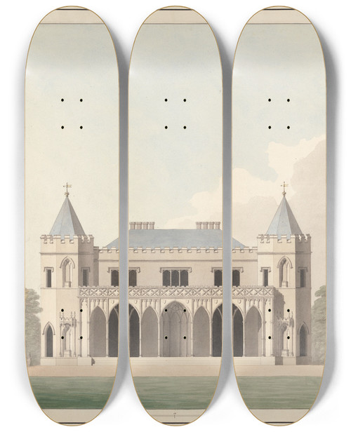 Triptych art skateboard deck of James Wyatt Design For Little Frogmore Elevation by James Wyatt (1746-1813)