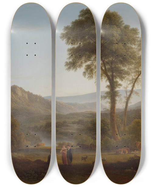 Triptych art skateboard deck of John Glover At Matlock Mist Rising by John Glover (1767-1849)