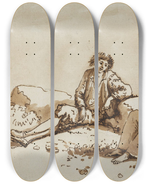 Triptych art skateboard deck of Carlo Labruzzi Seated Figures For Figure Originali Dedicare A Sua Eccellenza Il Sigre Maggior Generale Hervey by Carlo Labruzzi (1748-1817)