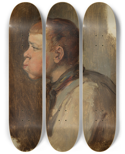 Triptych art skateboard deck of Johann Baptist Kirner Brustbild Eines Jungen by Johann Baptist Kirner (1806-1866)