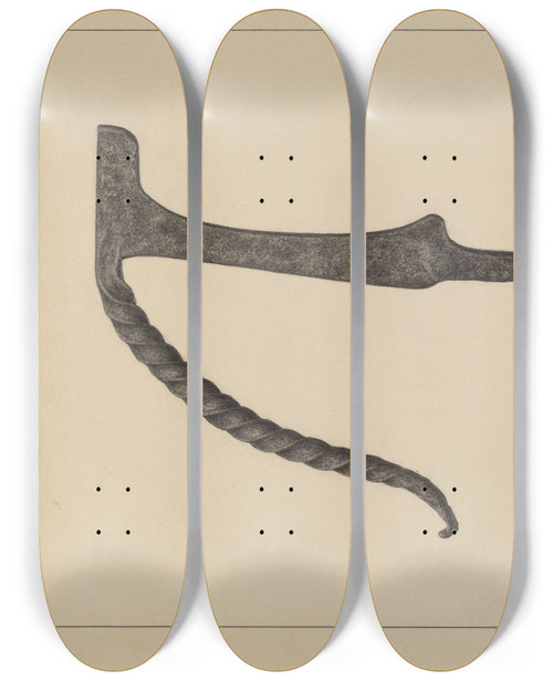 Triptych art skateboard deck of Filippo Porreca Foot Scraper by Filippo Porreca