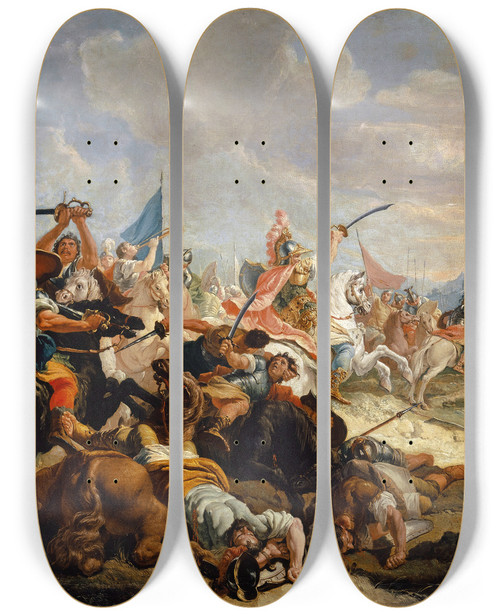 Triptych art skateboard deck of Francesco Fontebasso Joshua Lets The Sun Stand Still In The Battle Of The Amorites by Francesco Fontebasso (1707-1769)