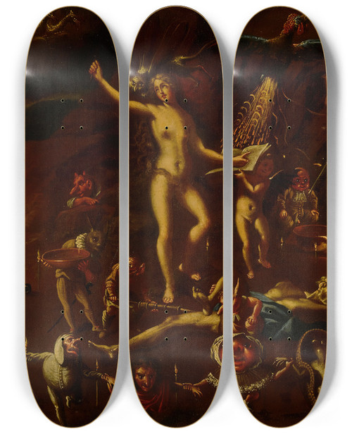 Triptych art skateboard deck of Joseph Heintz The Younger A Witchcraft Scene by Joseph Heintz the Younger (1600-1678)