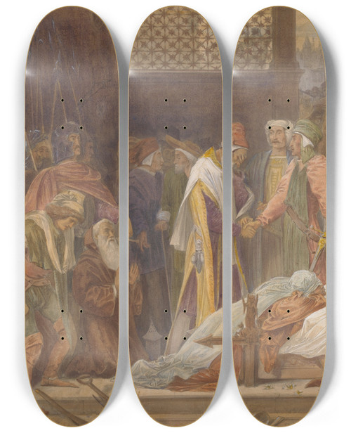 Triptych art skateboard deck of Frederic Leighton The Reconciliation Of The Montagues And The Capulets_2 by Frederic Leighton (1830-1896)