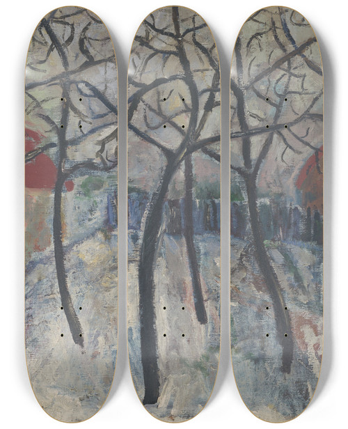 Triptych art skateboard deck of Cyprin Majernk Trees In A Garden by Cyprian Majernik (1909-1945)