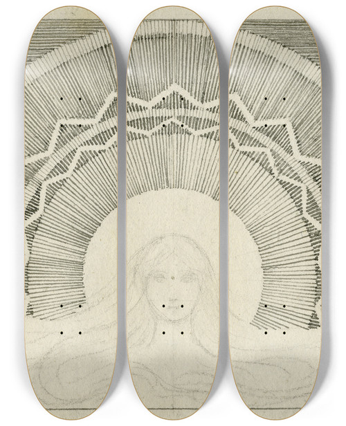 Triptych art skateboard deck of David Humbert De Superville Vaag Vrouwenhoofd Met Weelderig Haar In Grote Nimbus by David Humbert De Superville (1770-1849)