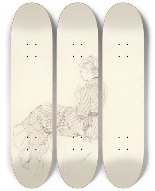 Triptych art skateboard deck of Marie Bracquemond Deux Tudes De Femmes by Marie Bracquemond (1841-1916)